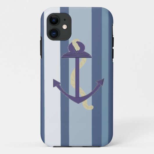 ストライプの背景の青いアンカー Case-Mate iPhoneケース (裏面)