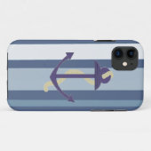 ストライプの背景の青いアンカー Case-Mate iPhoneケース (裏面(横))
