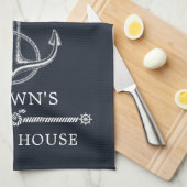 ストライプの航海のいかりファミリー名ビーチまたは湖 キッチンタオル (四つ折り)