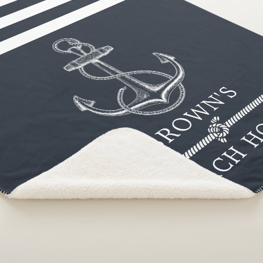 ストライプの航海のいかりファミリー名ビーチまたは湖 シェルパブランケット (3/4)