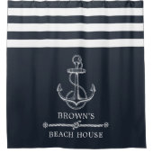 ストライプの航海のいかりファミリー名ビーチまたは湖 シャワーカーテン (正面)