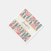 ストライプの花嫁のシャワーにピンクの水彩花 スタンダードカクテルナプキン (角)