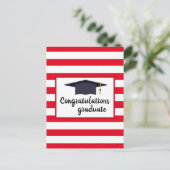 ストライプの赤い卒業帽 おめでとう ポストカード (スタンド正面)