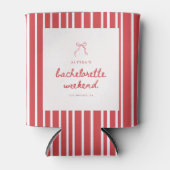 ストライプの赤と白の弓のスクリプト ブライズメイド 缶クーラー (正面)