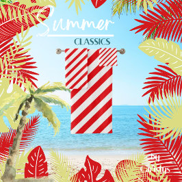 ストライプの赤と白 バスタオルセット