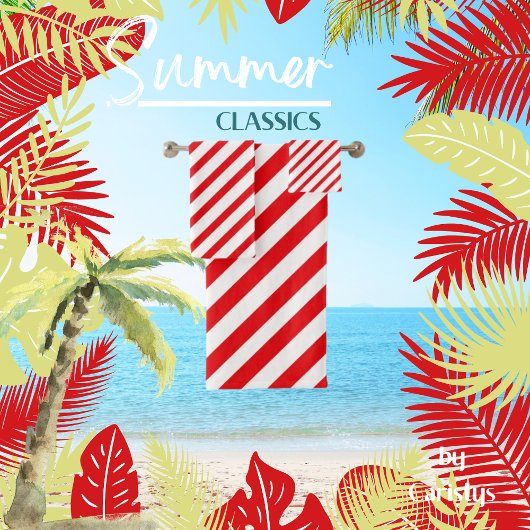 ストライプの赤と白 バスタオルセット