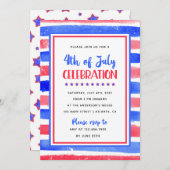 ストライプの赤と青の4thオブジュライ・パーティー 招待状 (正面/裏面)