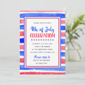 ストライプの赤と青の7月4日パーティー 招待状 (スタンド正面)