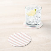 ストライプの赤面ピンク白の水平ストライプ ラウンドペーパーコースター (インサイチュ)