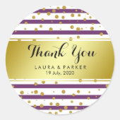 ストライプの金ゴールドフォイルグリッターありがとうござ結婚う ラウンドシール (正面)