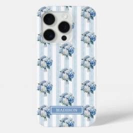 ストライプの青いアジサイ iPhone 15 PROケース
