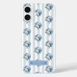 ストライプの青いアジサイ iPhone 16 PLUSケース