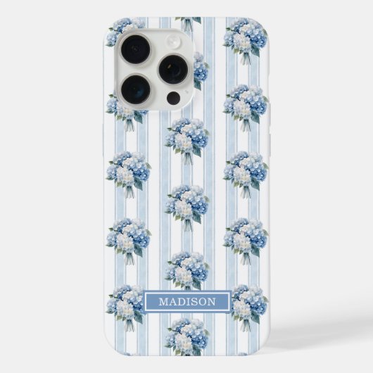 ストライプの青いアジサイ iPhoneケース (裏面)