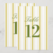 ストライプの黄色と緑の結婚式テーブルナンバー 招待状 (正面/裏面)