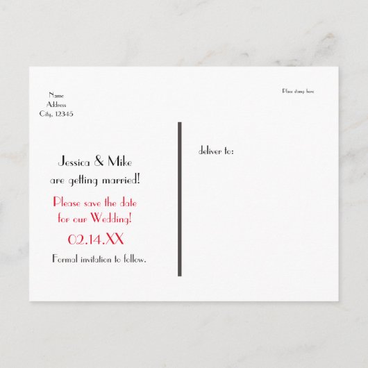 ストライプの黒と白と赤のハートのポストカード 案内ポストカード (裏面)