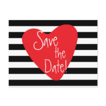 ストライプの黒と白と赤のハートのポストカード