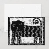 ストライプの黒と白の猫のイラスト ポストカード (正面/裏面)