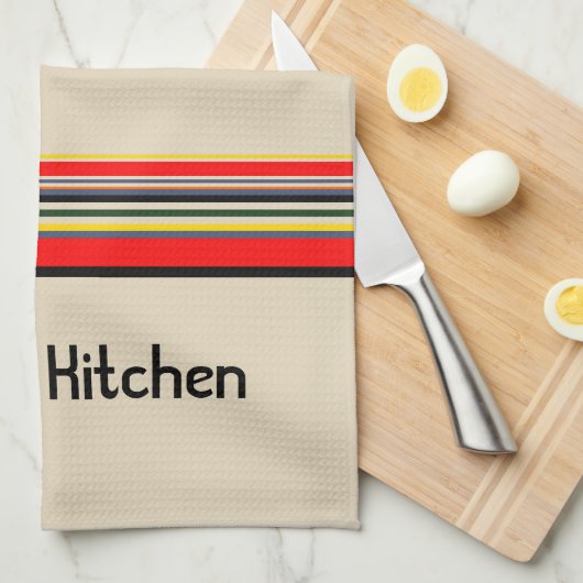 ストライプの -パーソナライズされた文字 キッチンタオル (四つ折り)