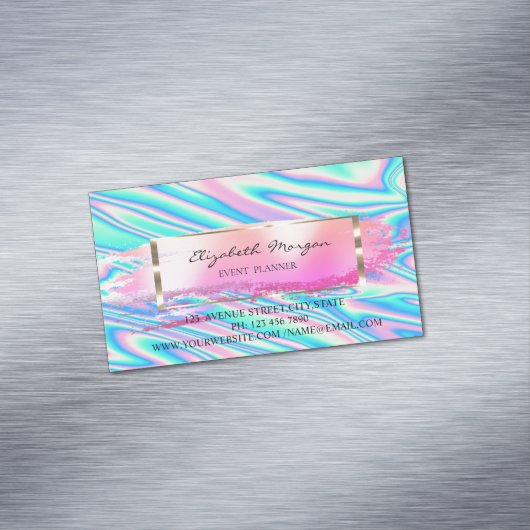 ストライプの,モダンブラシストローク，金ゴールドフレームホログラフィック マグネット名刺 (インサイチュ)