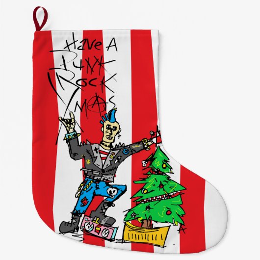ストライプのPUNK ROCK XMAS ラージクリスマスストッキング (正面)
