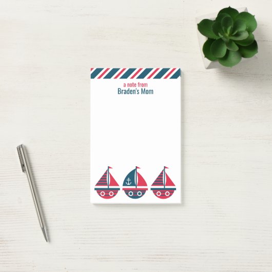 ストライプのSailboatsパーソナライズされた Post-it Notepad ポストイット (オフィス)