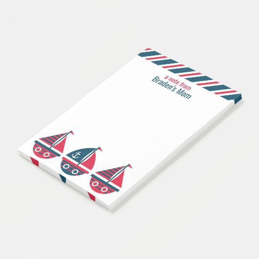 ストライプのSailboatsパーソナライズされた Post-it Notepad ポストイット (アングル)
