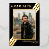 ストライプはっきりした大学院フォトブラックと金ゴールド 箔招待状 (正面)