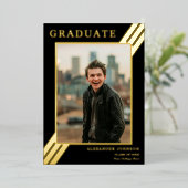 ストライプはっきりした大学院フォトブラックと金ゴールド 箔招待状 (立ち正面)