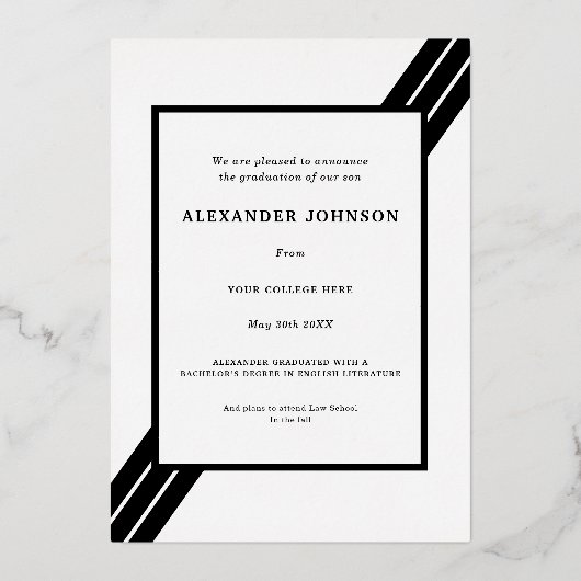 ストライプはっきりした大学院フォトブラックと金ゴールド 箔招待状 (裏面)