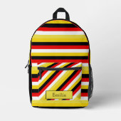 ストライプカラフルモダン名（赤黒黄） プリントバックパック (正面)