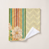 ストライプカラフル花とベージュ バスタオルセット (ウォッシュタオル)