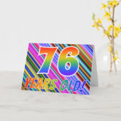 ストライプカラフル+レインボーパターン「76歳！」 カード (黄色い花)