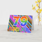 ストライプカラフル+レインボーパターン「79歳!」 カード (黄色い花)