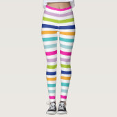ストライプカラフル：青、オレンジ、ピンク、緑、ティール（緑がかった色） レギンス (正面)