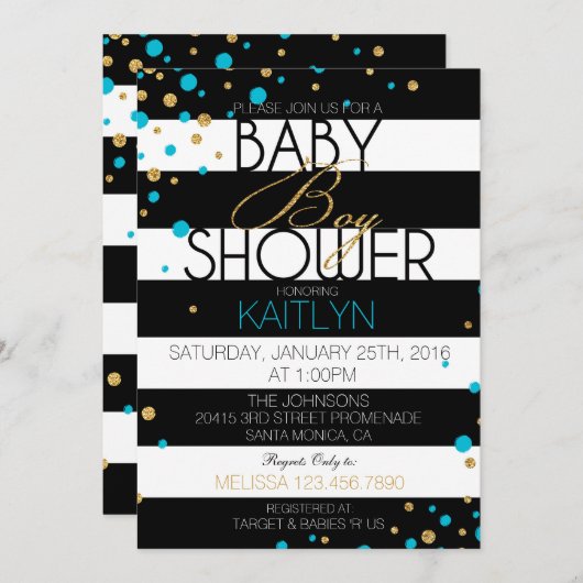 ストライプグリッタードットベビーシャワー招待状 招待状 (正面/裏面)