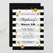 ストライプグリッターSweet sixteen招待状 招待状 (正面/裏面)