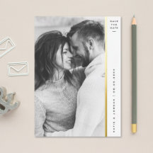 ストライプゴールドフォイル写真Save the Date Cards
