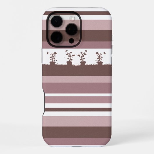 ストライプシルエット柄の鉢植え iPhoneケース (裏面)