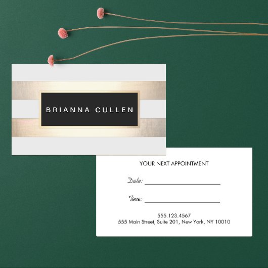 ストライプズフェイクゴールドフォイルとブラックサロンアポイントメント 予約カード