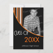 ストライプズ卒業パーティー招待状オレンジ&ブラック 招待状 (正面)