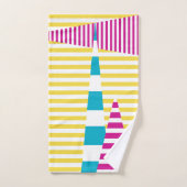 ストライプターコイズストライプ、黄色、ピンク バスタオルセット (ハンドタオル)