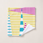 ストライプターコイズストライプ、黄色、ピンク バスタオルセット (ウォッシュタオル)