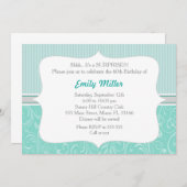 ストライプターコイズダマスク60番目の誕生日招待状 招待状 (正面/裏面)