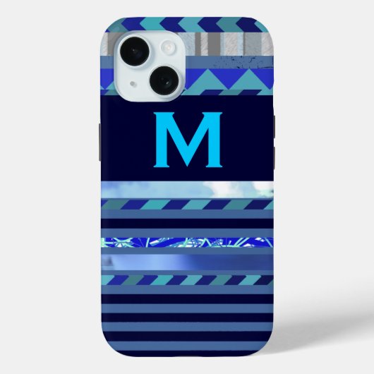 ストライプターコイズブルーMカスタムイニシャル Case-Mate iPhoneケース (裏面)