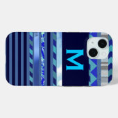 ストライプターコイズブルーMカスタムイニシャル Case-Mate iPhoneケース (裏面 (横))