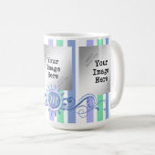 ストライプティール(緑がかった色)&モノグラムフローリッシュ/ミント コーヒーマグカップ (正面右)