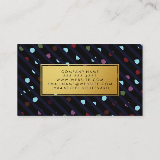 ストライプドットとドットのフェイク金ゴールド・フレーム 名刺 (裏面)