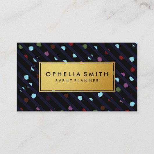 ストライプドットとドットのフェイク金ゴールド・フレーム 名刺 (正面)