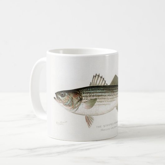 ストライプドバスの釣り人マグ コーヒーマグカップ (正面左)