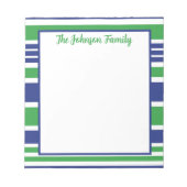 ストライプネイビーブルーとケリーグリーンのメモ帳 ノートパッド (正面)